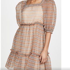 Sea NY Teddie Midi Dress Plaid puff sleeve